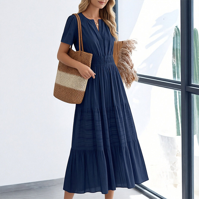 Summer Womens Dress Elegant Solid Color French Style High End Design Perfect for Casual or Formal Occasions
