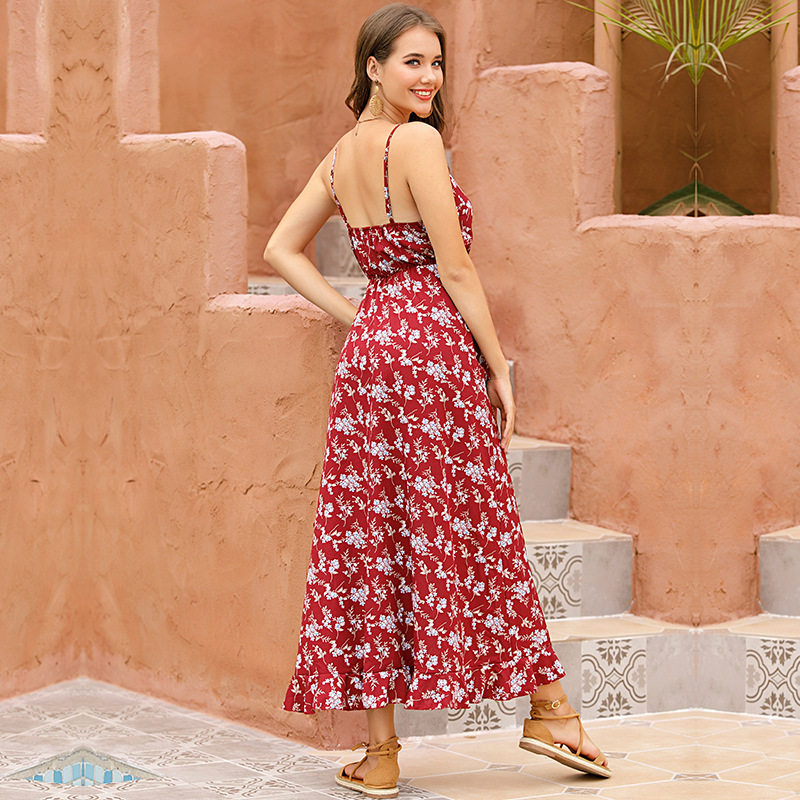 Floral Summer Dress Ruffled Hem Asymmetrical Design Spaghetti Straps Casual Wear for Women Wholesale Available