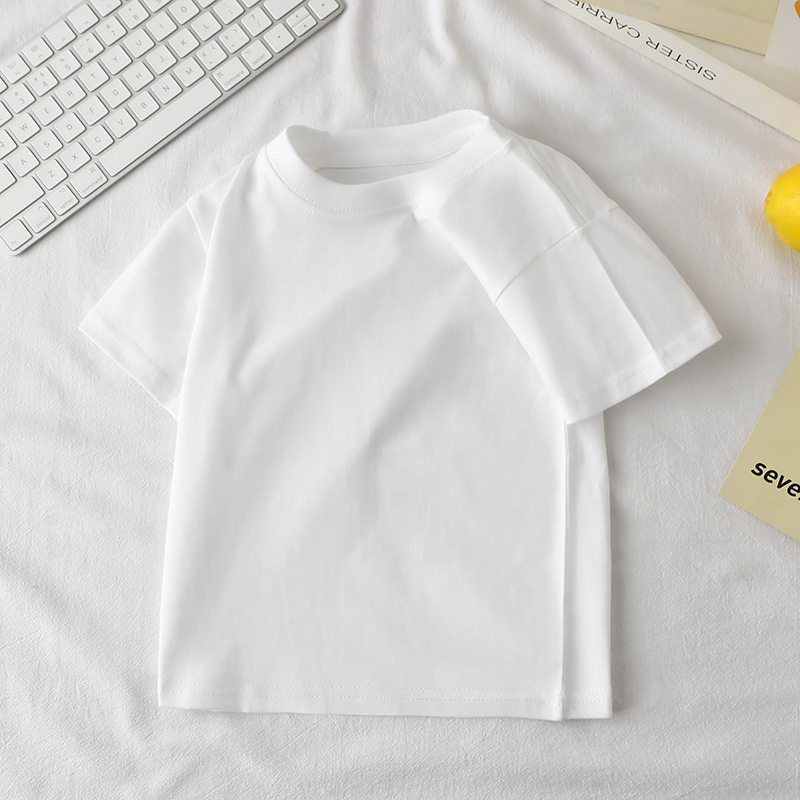 Girls' Cotton Short-Sleeve T-Shirt, New Summer Style, Boys' Versatile Minimalist Half-Sleeve Tee, Thin Summer Wear