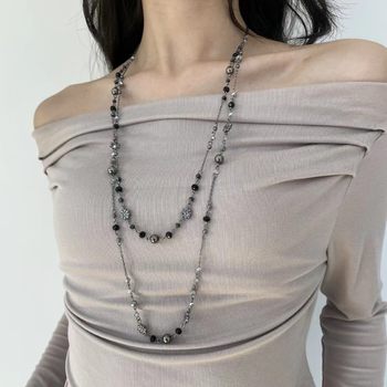 Vintage Old Y2K Beaded Long Necklace Overlapping Niche Collarbone Chain Spice Girl Accessories Necklace Accessories Women's Summer