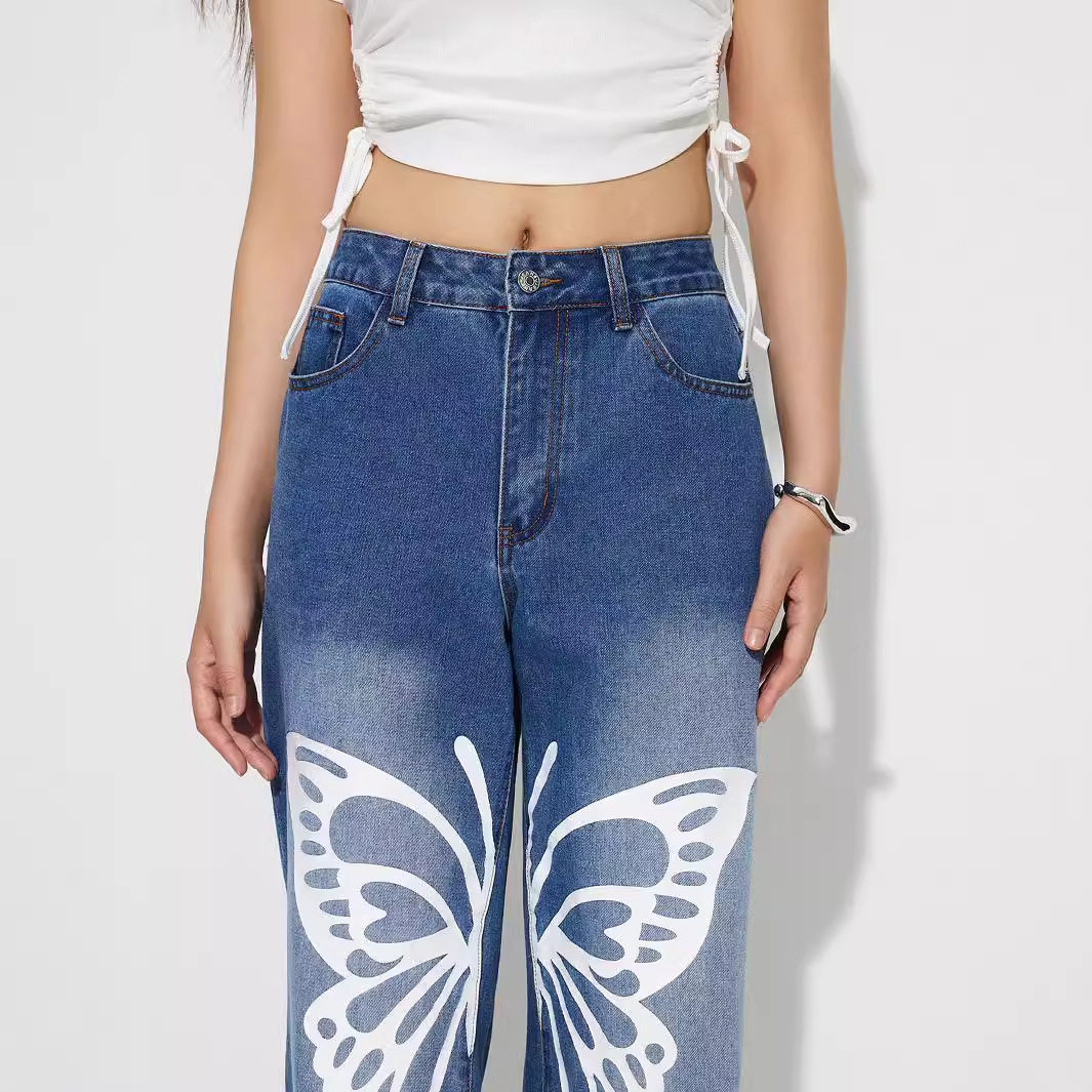 High Waisted Straight Leg Jeans Vintage Style Casual Fit Comfortable Fabric Perfect for Everyday Wear Wholesale
