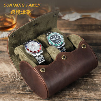 Retro Crazy Horse Cowhide Mechanical Watch Storage Box Two-Pack Handmade Travel Portable Leather Watch Box