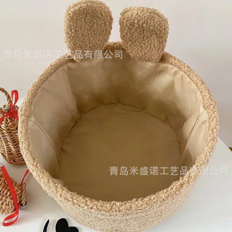 Cross-border Cartoon Rabbit Teddy Velvet Storage Basket Hallway Sundries Storage Basket Household Clothing Snack Toy Storage Basket