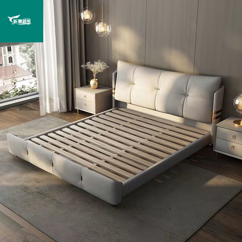 2025 New Modern Simple Italian Leather Bed Light Luxury Master Bedroom Large Bed Double Multi-Functional Air Pressure Storage Wedding Bed