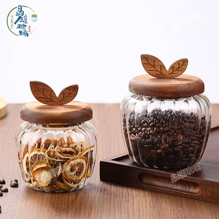 Acacia Wood Glass Tea Cans Homestay Tea Room Scented Tea Candy Sealed Cans Household Snacks Coarse Cereals Storage Bottle