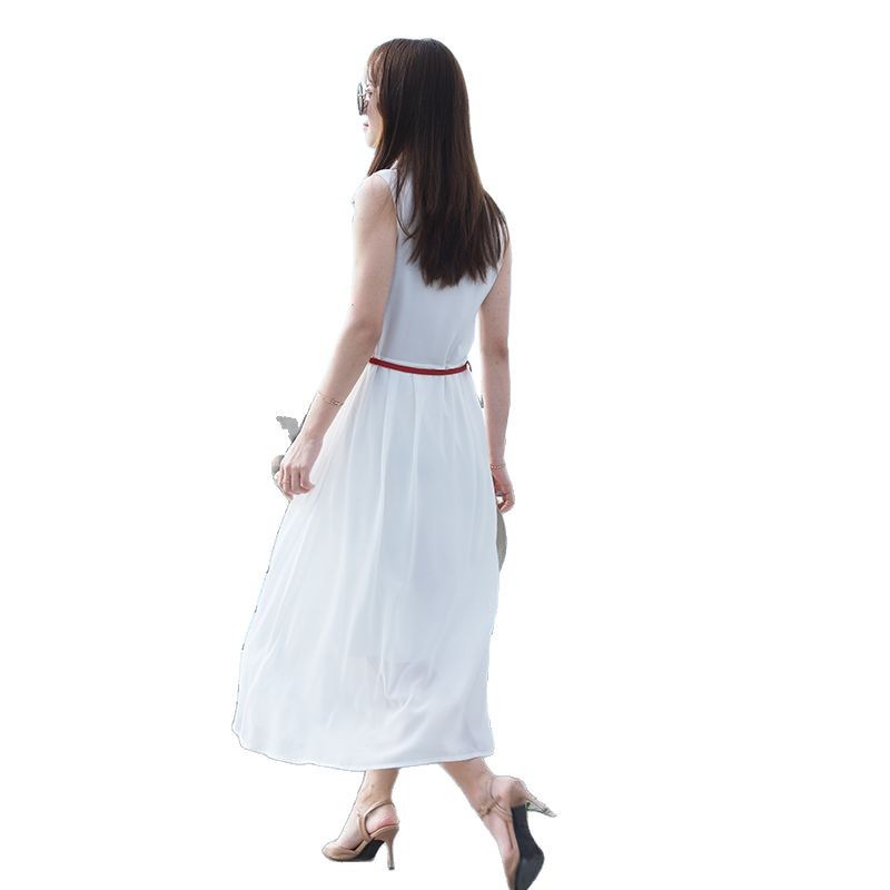 Chiffon Sleeveless Dress Shirt Collar Solid Color Slim Fit Elegant Style Perfect for Summer Vacations Wholesale