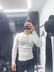 Sexy and Alluring Outfit: Tight-Fitting Stretchy Henley Shirt for Muscular Men, Lightweight and Slightly Sheer Long-Sleeve Top with Half-Open Collar and Buttoned T-Shirt