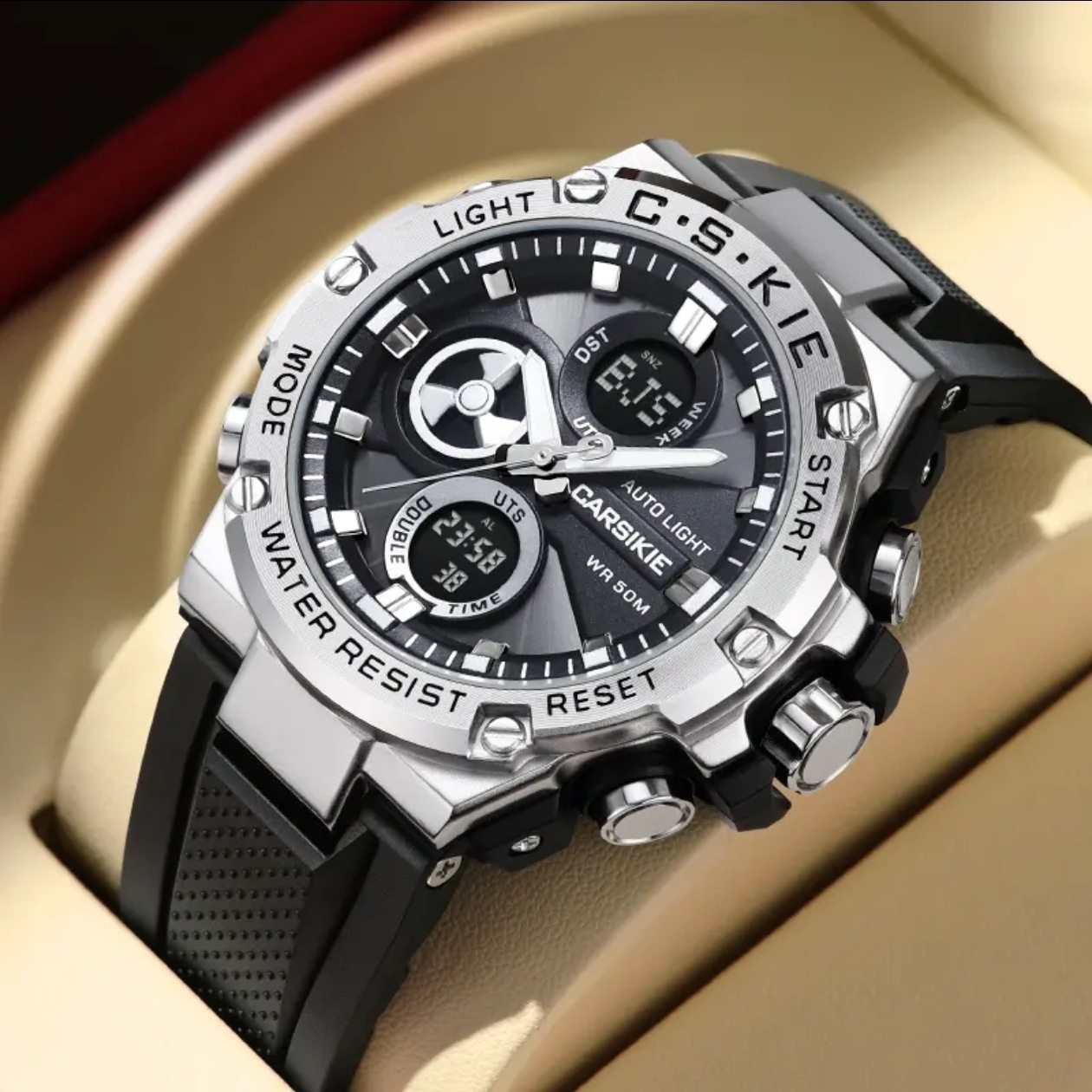 Carsikie Men's Watch Waterproof Multi-Functional Sports Watch with Large Dial and Luminous Hands