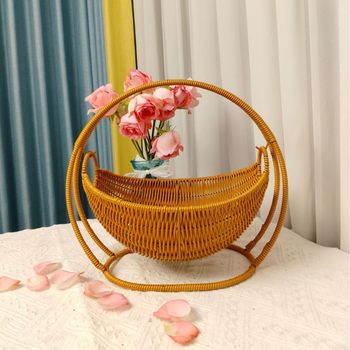 Imitation Rattan Fruit Basket Creative Swing Living Room Snacks Candy Hand-Woven Storage Basket Fruit Plate Fruit and Vegetables
