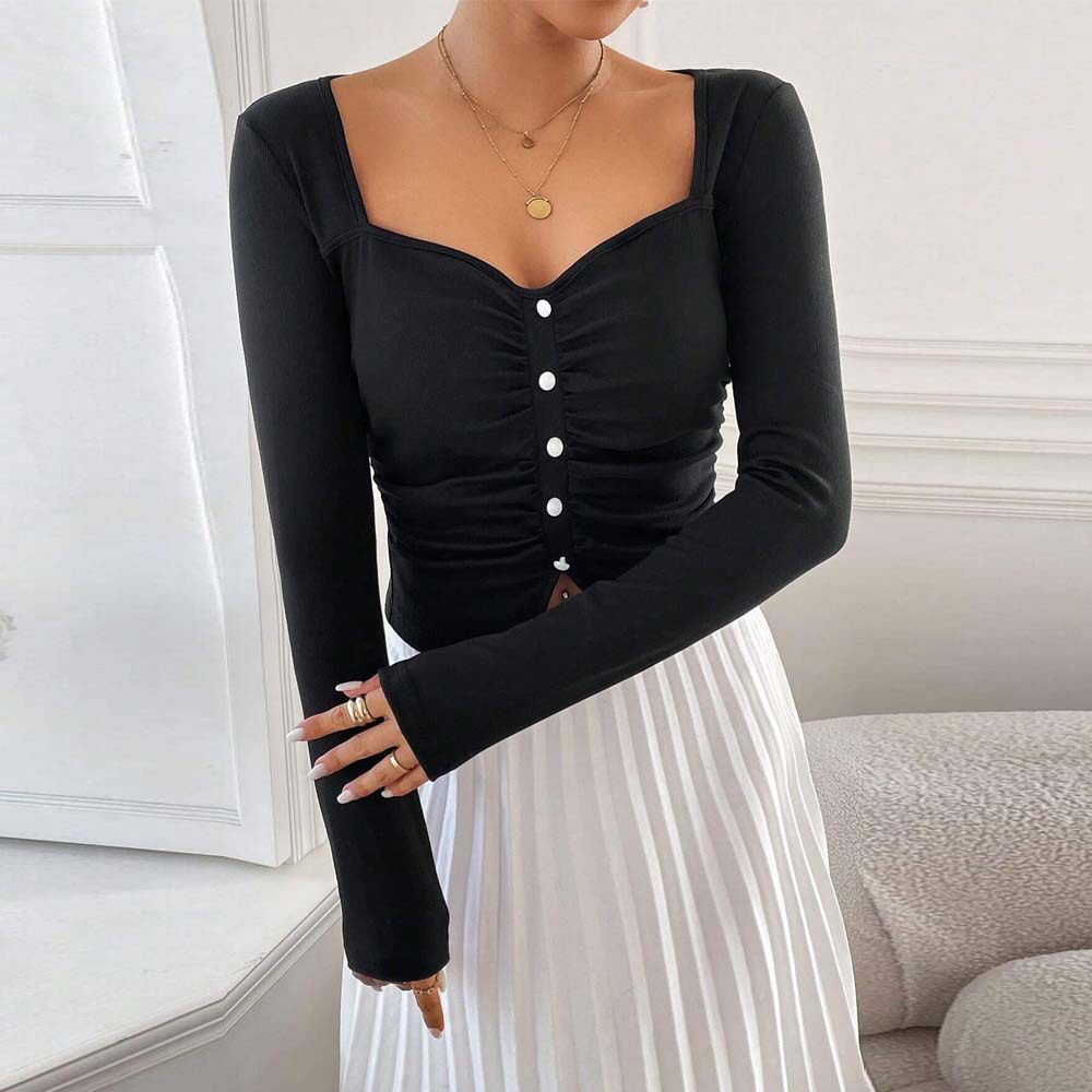 French Style Square Neck T Shirt Elegant Slim Fit Spring Summer Womens Fashion Top Wholesale Available
