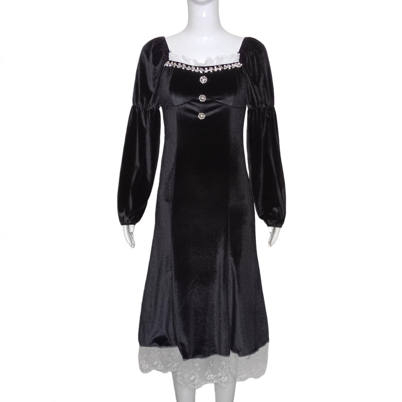 French Velvet Long Dress Black Elegant Waist Defined Autumn Winter Fashion Wholesale Available