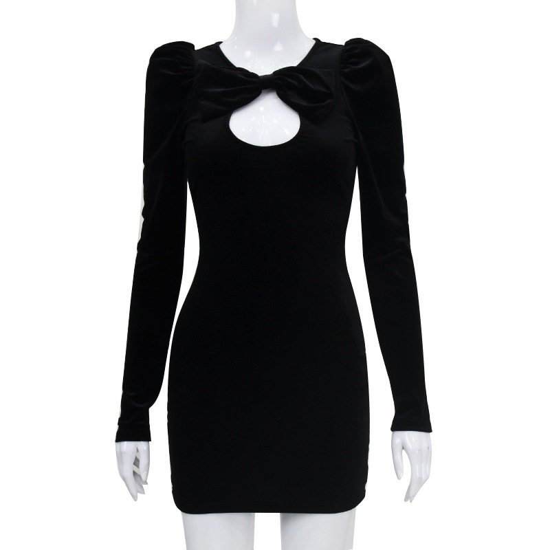Fashionable Sexy European Style Velvet Dress Long Sleeve Sheer Details Elegant Design Autumn Winter Occasion