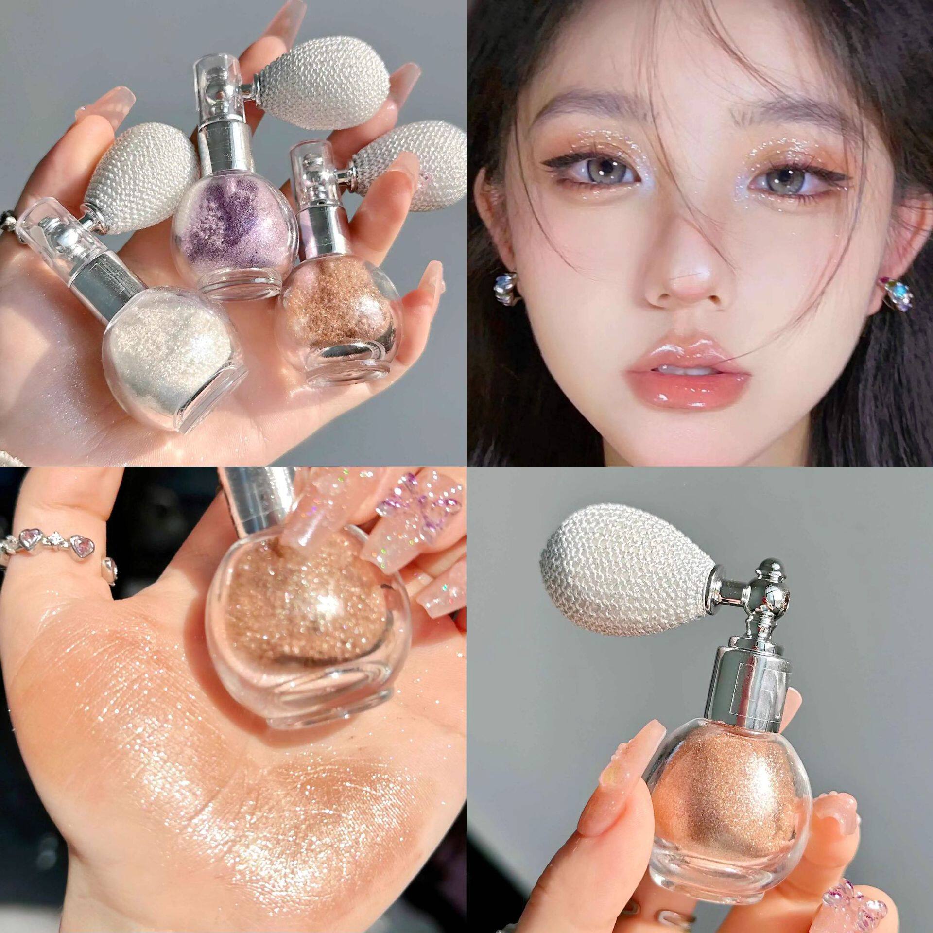 High-Gloss Glitter Spray Makeup, Shiny Pearlescent Hair and Body Shimmer, Beauty Contouring Loose Powder, Setting Spray