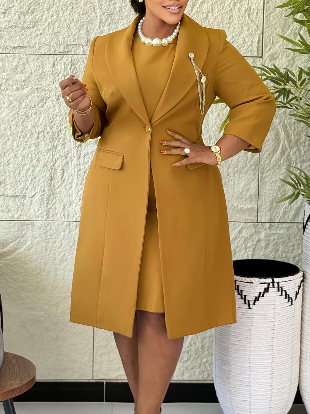 elegant elastic slim solid color suit jacket suspender skirt two-piece African fashion suit