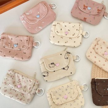511221 Corduroy Printed Card Holder Coin Storage Bag Women's Wallet Zipper Card Holder Bank Card Id Bag