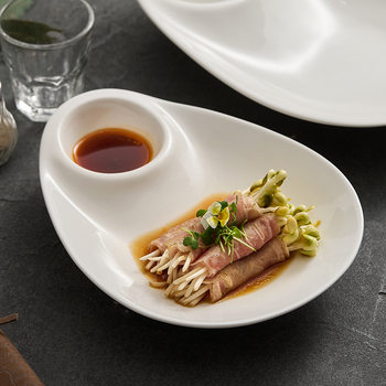 Ins Creative Dumpling Plate with Vinegar Dish Dumpling Plate Household Shrimp Dumpling Plate High Beauty Value Ceramic Light Luxury Dish Plate