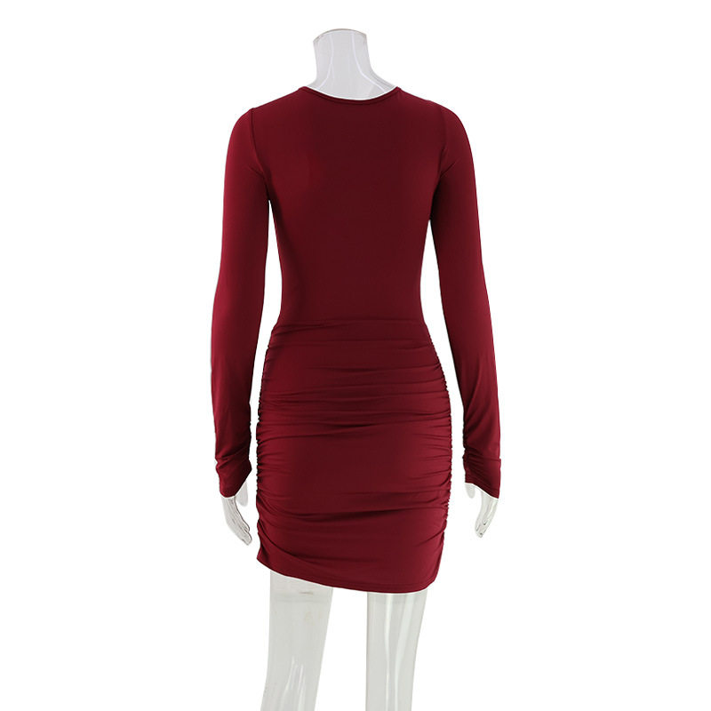 Long Sleeve Bodycon Dress Hollow Out Design Solid Color Elegant Style Perfect for Spring Occasions Wholesale