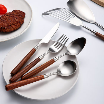 304 stainless steel knife and fork spoon western tableware walnut handle cake knife soup spoon rice spoon cake shovel