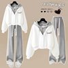 College style suit female junior high school students autumn and winter suit 2024 new fake two-piece hooded sweater casual pants two-piece set