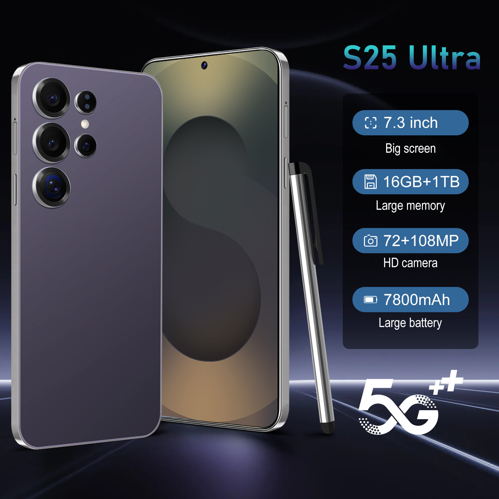 TK爆款S25 Ultra跨境手机7.3寸中孔屏4G全网通3+16G智能手机厂家