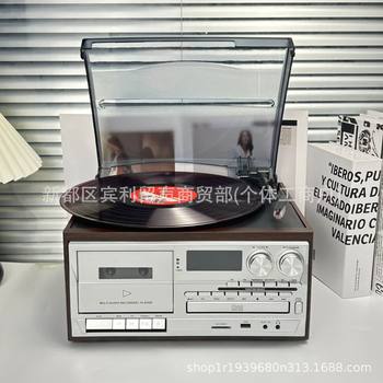 Classic Wooden CD Player Tape Player Bluetooth LP Record Player Vinyl Record Player Retro Phonograph Radio Transcription