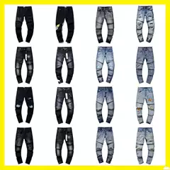 Cross-Border Wholesale Purple American High Street Ripped Patch Trendy Retro Straight-Leg Am1Ri Jeans Brand
