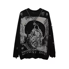 Amazon independent New 2023 Autumn Street Tide High Street sweater hip hop with chain loose men's and women's knitwear sweater