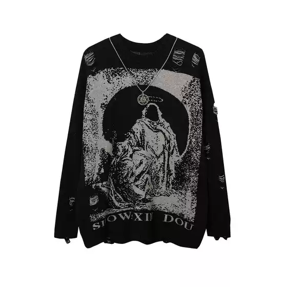 Amazon independent New 2023 Autumn Street Tide High Street sweater hip hop with chain loose men's and women's knitwear sweater