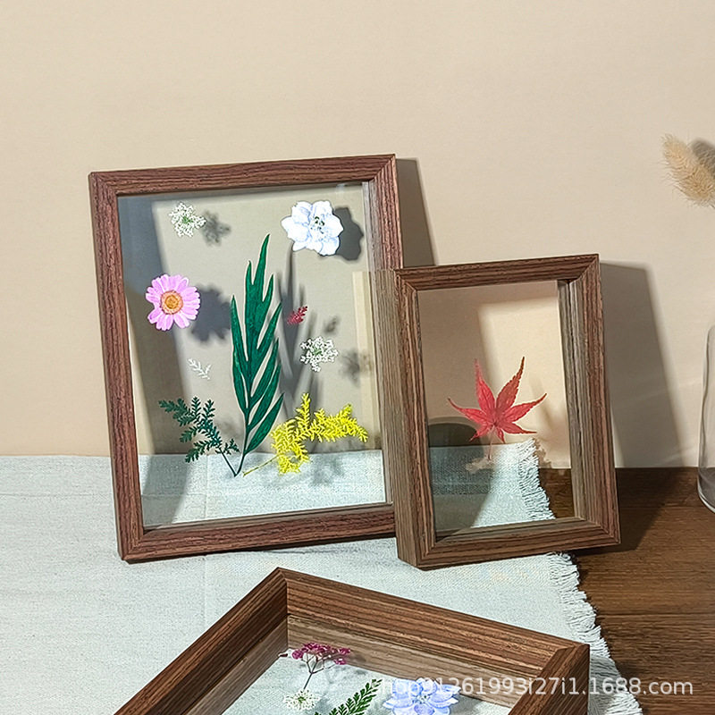 Double-Sided Transparent Glass Photo Frame Table Creative Ornaments Plant Leaf Specimen Frame Paper-Cut Picture Frame Manufacturer Wholesale