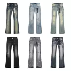 Trendy Vintage Splatter Paint Ripped Jeans High Street Washed Casual Fashion Flared Long Pants for Men