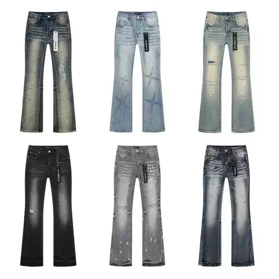 Trendy Vintage Splatter Paint Ripped Jeans High Street Washed Casual Fashion Flared Long Pants for Men