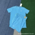 Lake blue short-sleeved ice silk suit