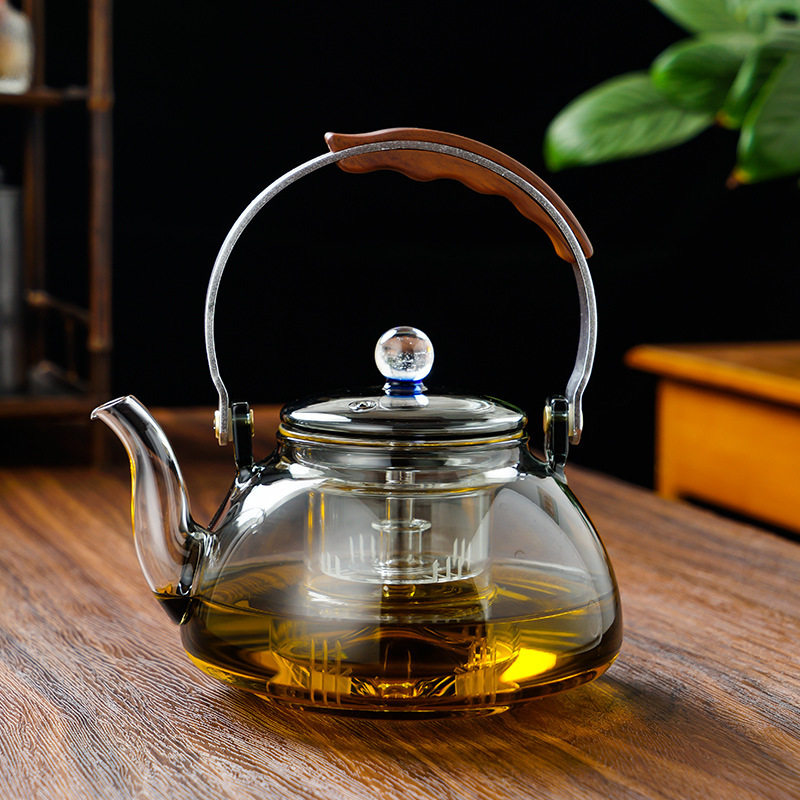 High Borosilicate Glass Teapot for Brewing Tea, Electric Ceramic Stove, Heat-Resistant Glass Teapot, Dual-Purpose Steaming and Cooking Teapot, Thickened Handle Teapot