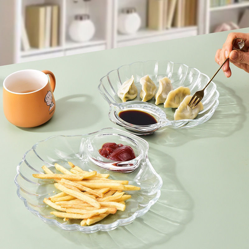 Glass Dumplings Dumplings Plate with Dip Dish European Style Creative Home Salah Bowl Fruit Plate Split Plate