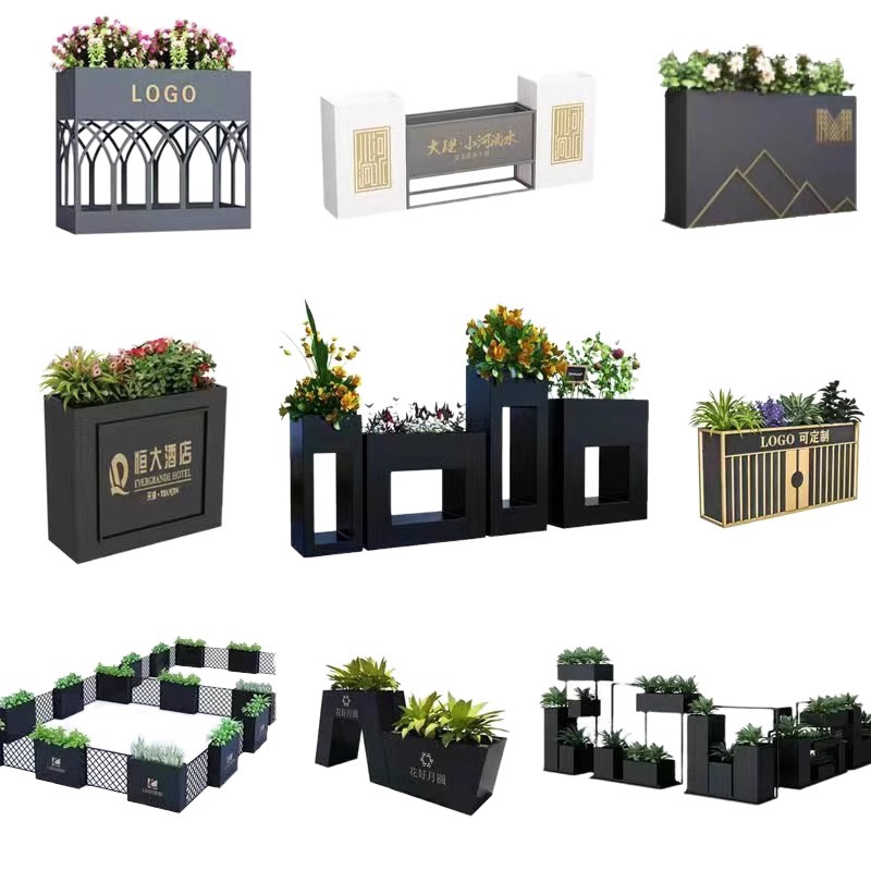 Outdoor Combination Stainless Steel Flower Box Flower Pot Rectangular Flower Trough Flower Stand Iron Flower Bed Flower Box Combination Fence Partition