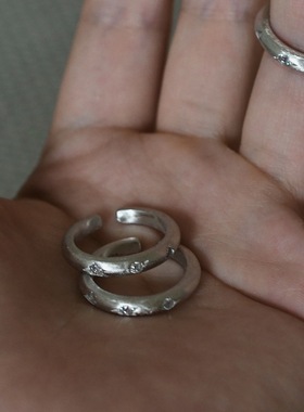 LESSEE S925纯银八芒星哑光拉丝星轮戒指 小众设计食指戒清冷感