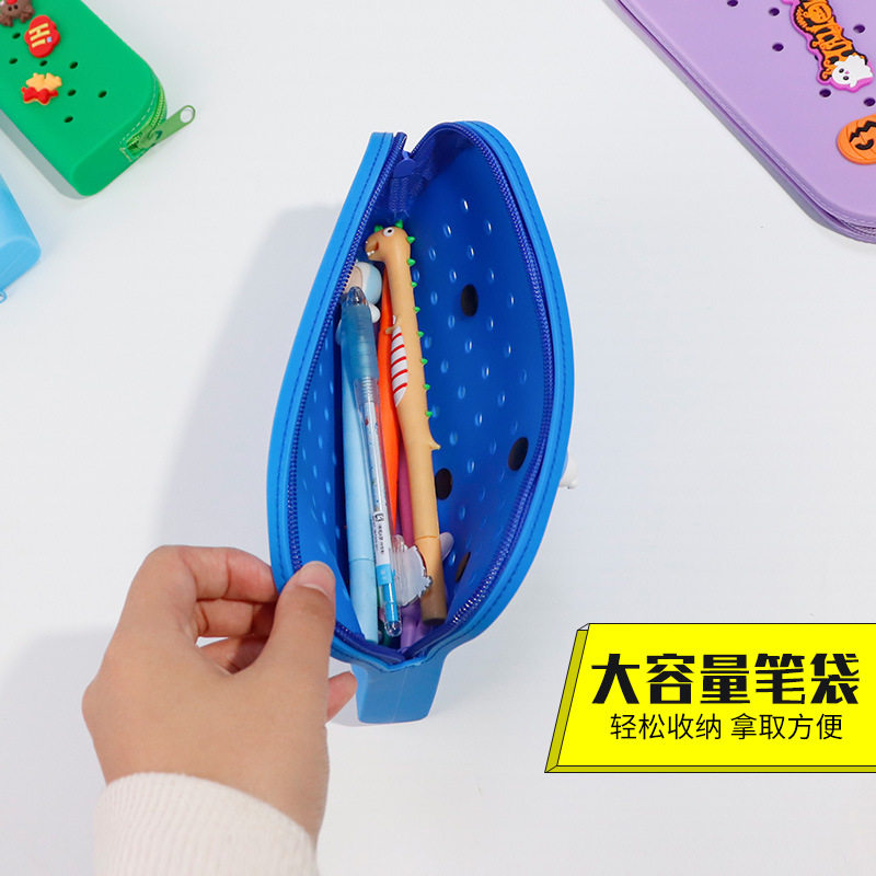 DIY Cute Silicone Hole Pencil Bag Student Large Capacity Stationery Box Pencil Bag Casual Stationery Storage Bag Wholesale
