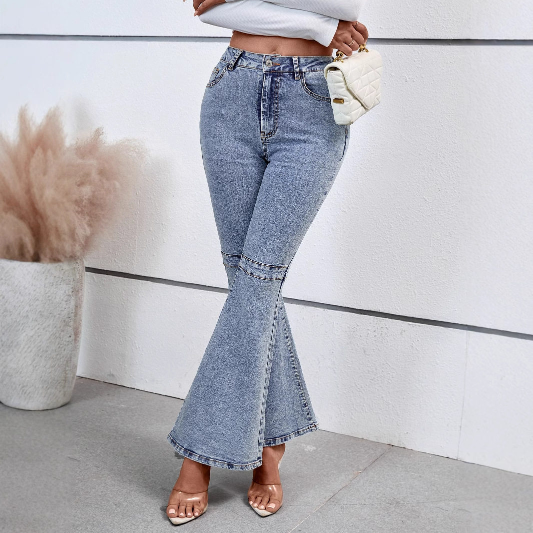 Casual Vintage Flare Stretch Denim Pants for Women Versatile Fit Comfortable Fabric Retro Style Ready to Ship