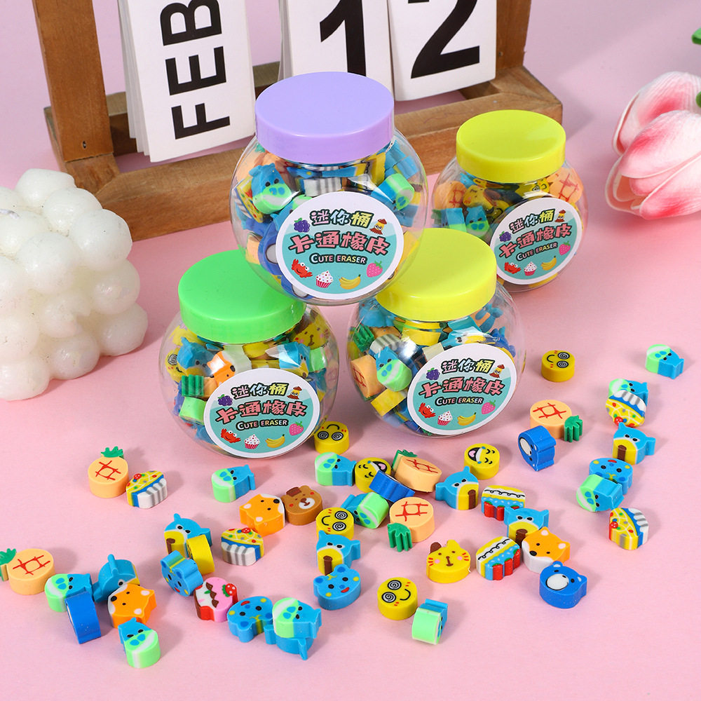 Mini Small Eraser 50 Pieces Bottled Mixed Eraser Kindergarten Prizes Primary School Students Stationery Toys Supplies Wholesale