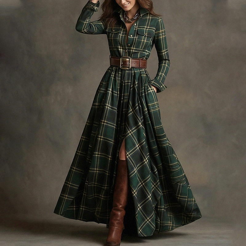 Womens Spring Dress Fashionable Casual Elegant Checkered Slim Fit Perfect for Spring Events Wholesale Available