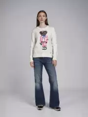 In-Stock Cartoon Pink Round-Neck Bear Design Heavy-Duty Pure Cotton Sweater for Women, 2026 New Autumn and Winter Knit Top