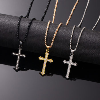 Cross-Border European and American Style Simple Necklace, High-End Diamond-Encrusted Cross Necklace, Trendy and Cool Personalized Fashion Threaded Clavicle Chain
