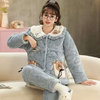 Winter monthly clothing three-layer cotton padded fleece-lined pajamas for pregnant women autumn and winter postpartum lactation home suit