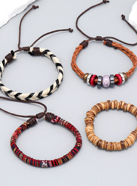 跨境热销饰品简约手工编织文艺复古手链diy4件套波西米亚风手环