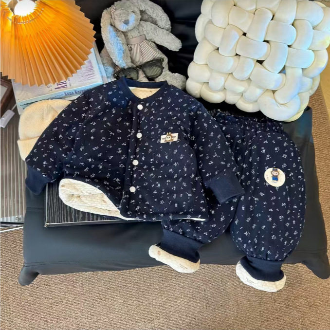 New Girls' Winter Floral Print Padded Jacket & Pants Set, Thickened Cotton Coat & Trousers, Temperature-Changing Padded Outfit