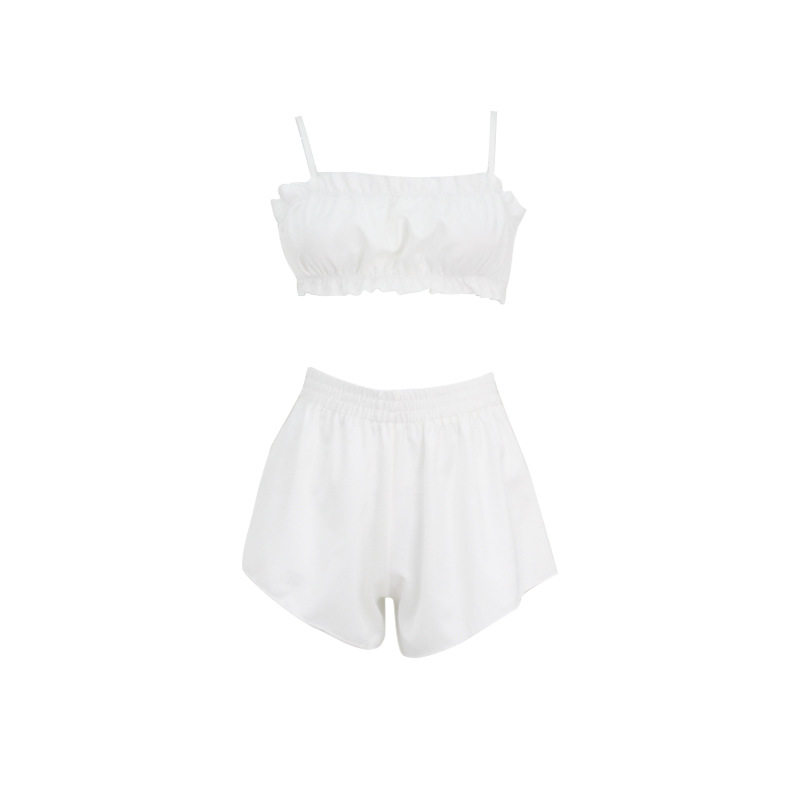 Silk Like Camisole and Shorts Set Sexy Sweet Cool Ruffled Edge Perfect for Sleepwear or Loungewear Wholesale