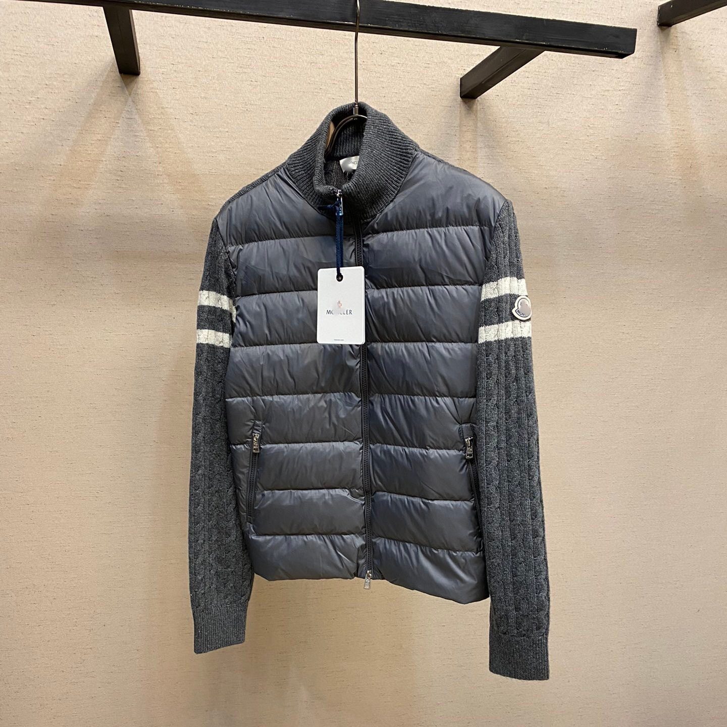In-Stock M-Brand Stand Collar Zip-Up Striped Wool Jacket Coat Unisex down Jacket