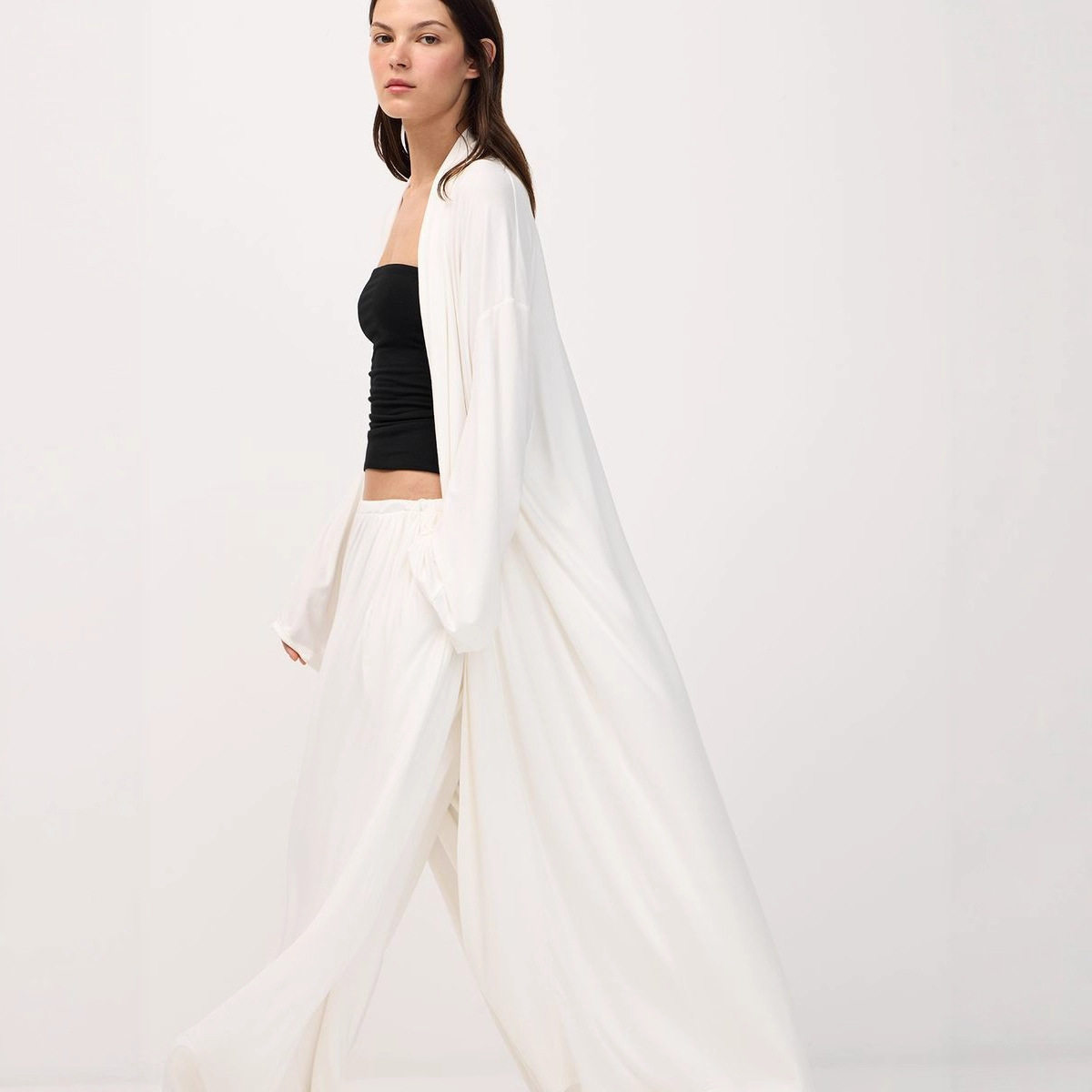 Chic Oversized Sheer Cardigan and Mini Skirt Set Relaxed Fit Long Pants Casual Style Perfect for Spring and Summer