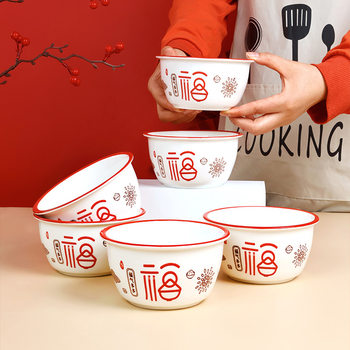 New Wide-brimmed Chinese-style Ceramic Bowl Home Dinner Rice Bowl High-value Creative Bucket Bowl Underglaze Color Soup Bowl