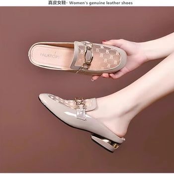 Mesh Half Slippers for Women 2025 Spring and Summer New Style Baotou Half Slippers for Women to Wear Medium Heel Thick Heel Sandals for Women